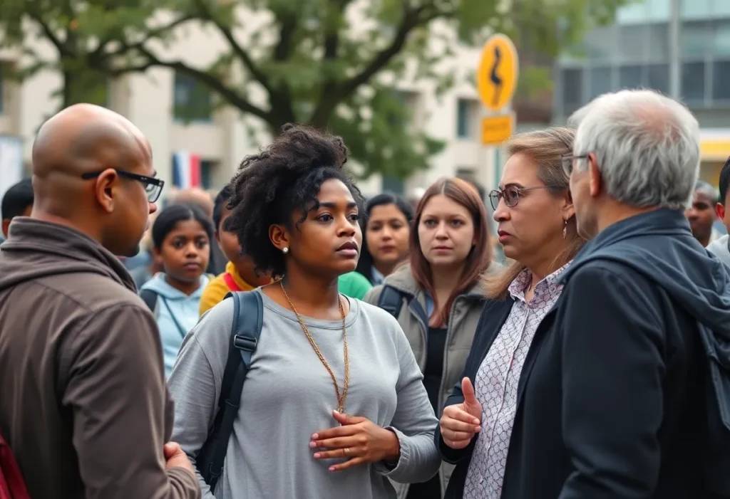 Community members discussing missing children safety measures