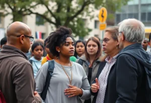 Community members discussing missing children safety measures