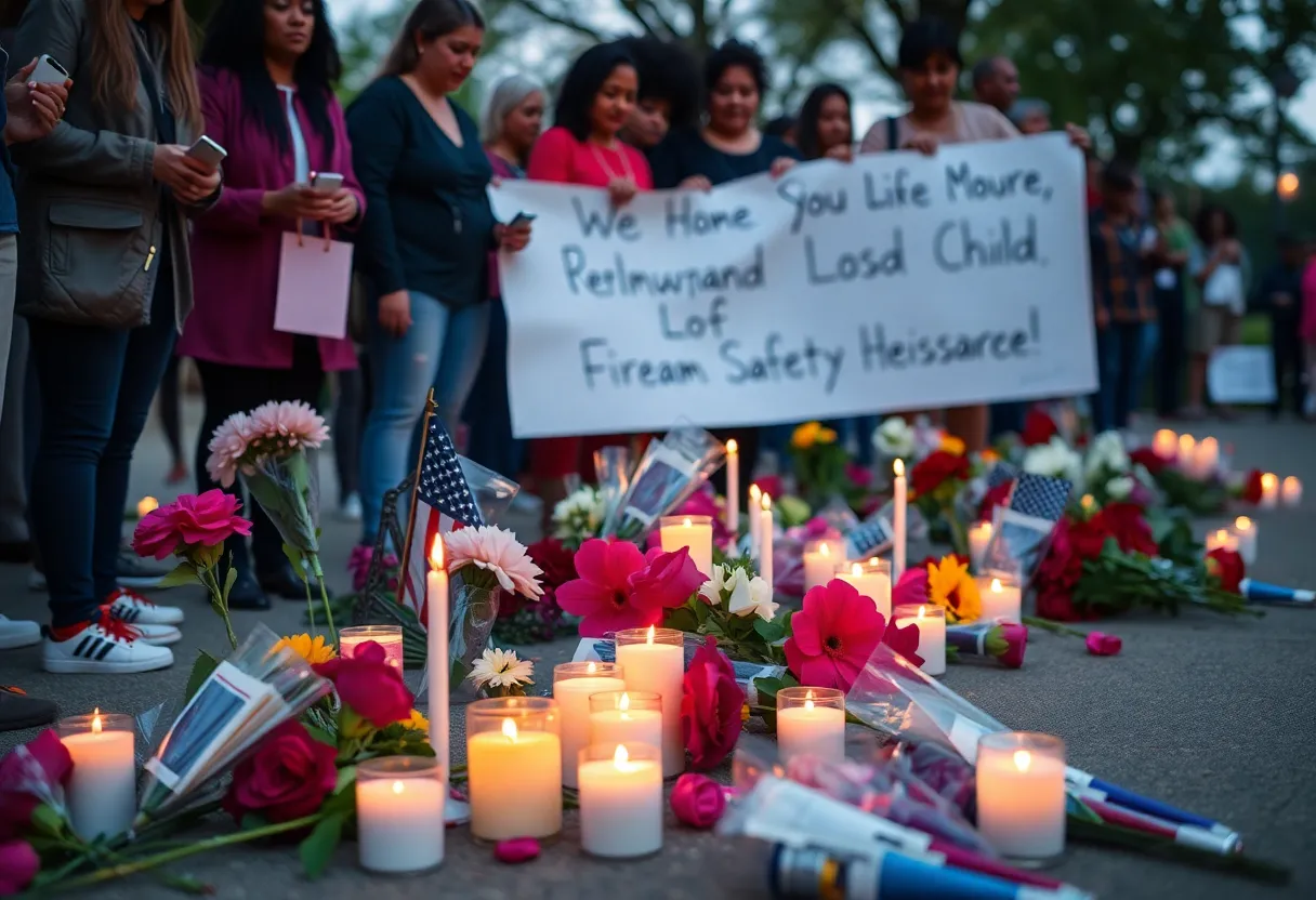 Community gathering in mourning with candles and flowers
