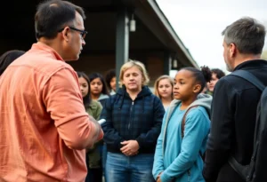 Community members discussing safety and awareness for missing individuals.