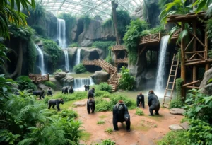 Gorillas in the Congo Falls habitat at San Antonio Zoo
