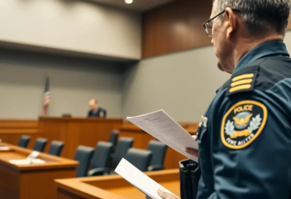 Officer testifying in a courtroom about a police ambush case