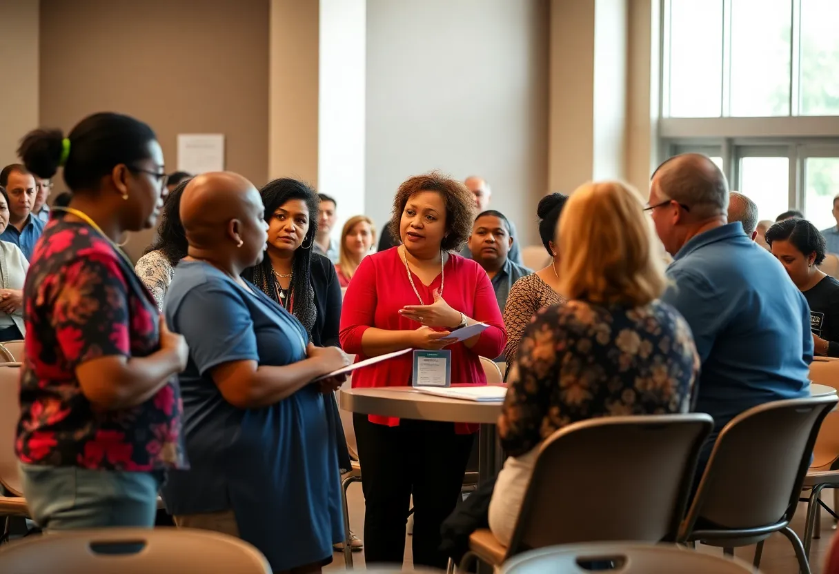 Community members discussing energy plans at CPS Energy forum
