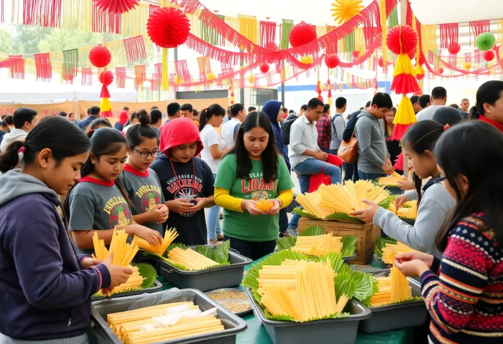 Students competing in tamale-making at La Gran Tamalada festival