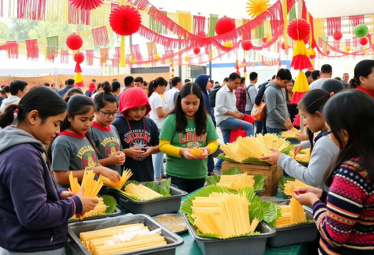 Students competing in tamale-making at La Gran Tamalada festival