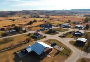 Scenic view of Dale, Texas with rolling hills and community homes.