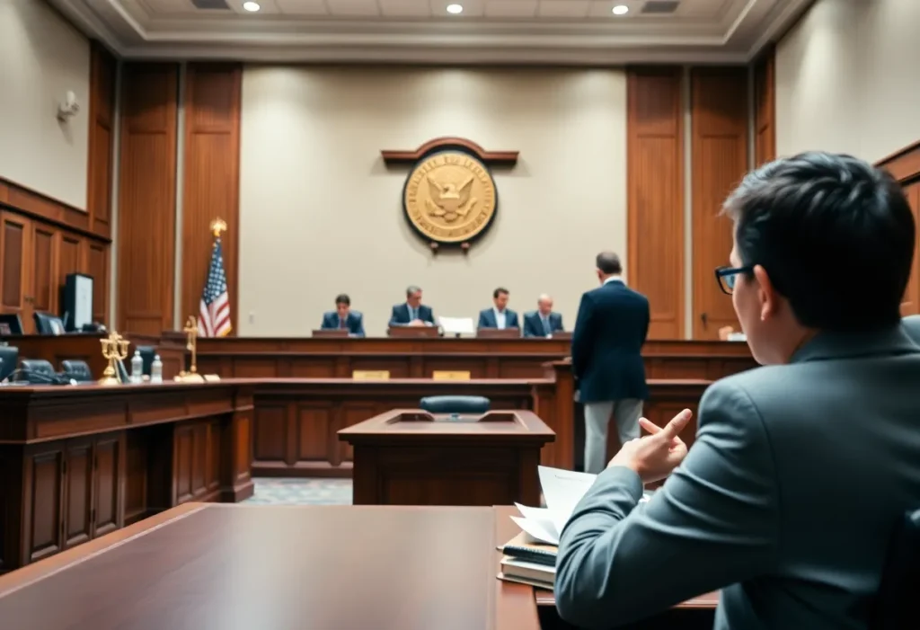 Courtroom scene symbolizing corporate ethics and whistleblower protection