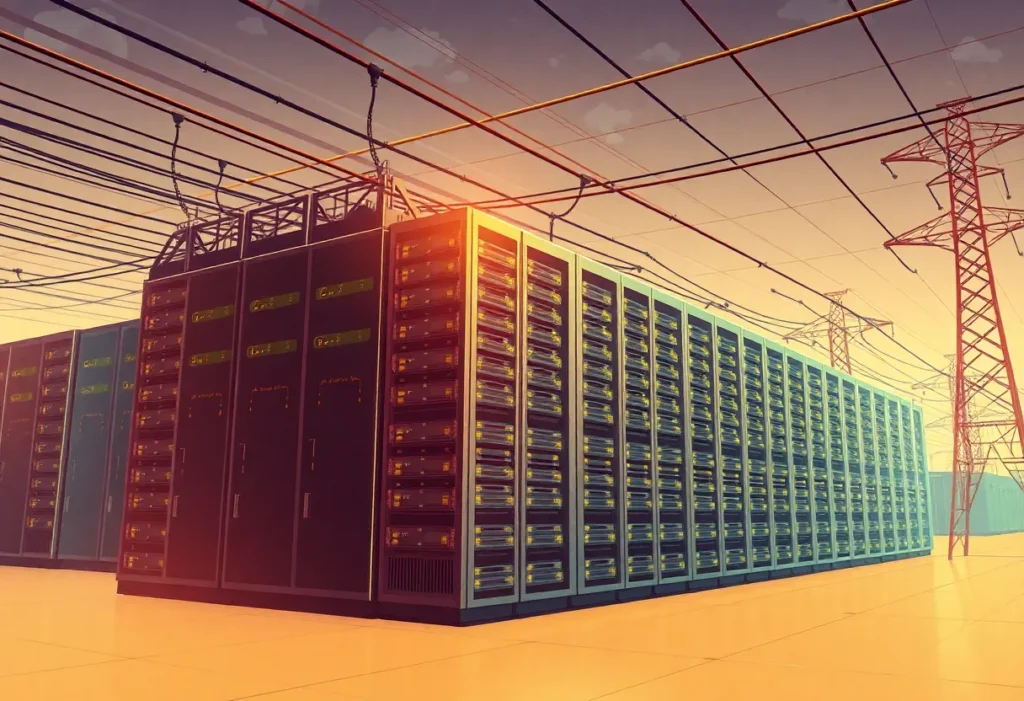 Illustration of a data center with energy infrastructure