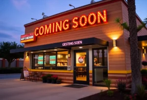 Exterior view of the upcoming Dave's Hot Chicken restaurant in New Braunfels, Texas