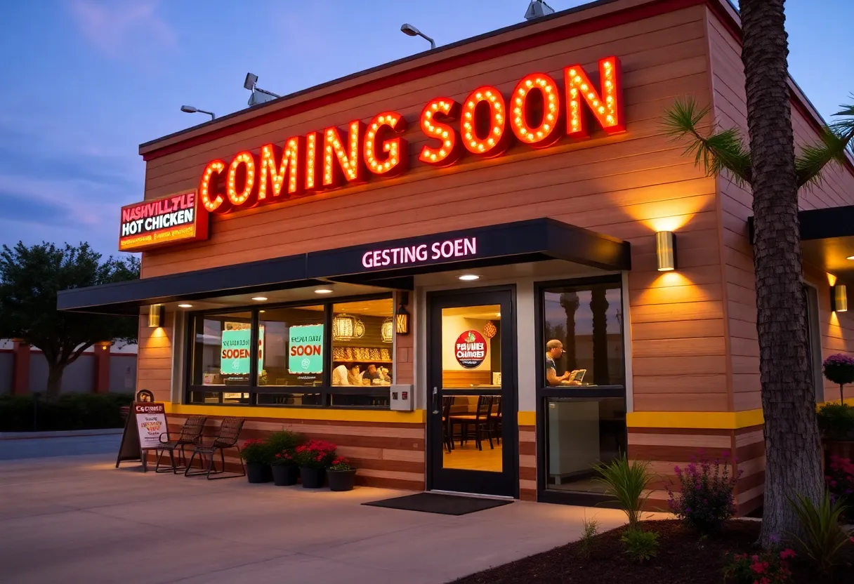 Exterior view of the upcoming Dave's Hot Chicken restaurant in New Braunfels, Texas