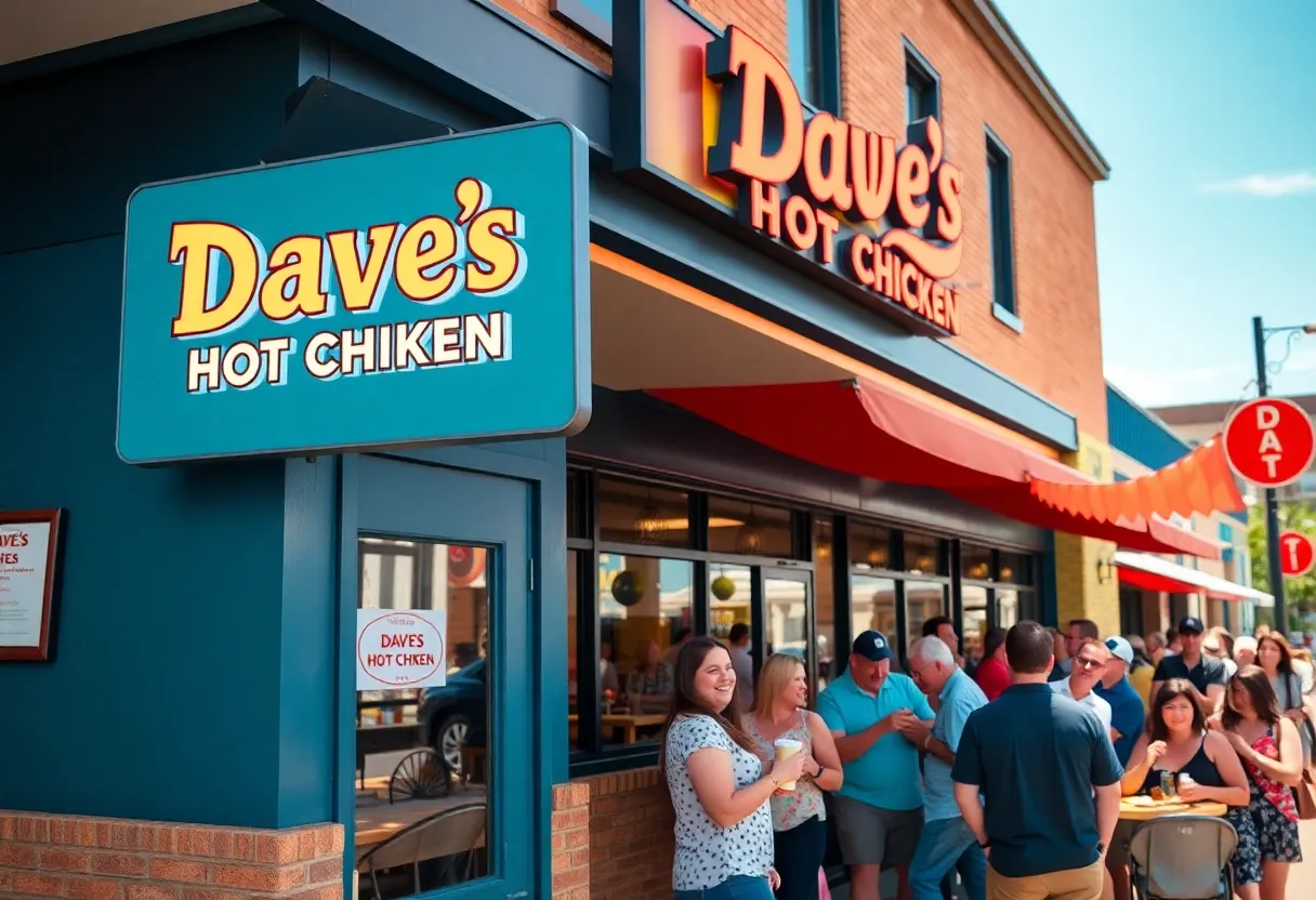 Exterior view of Dave's Hot Chicken restaurant in Schertz, Texas