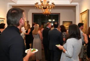 Attendees at the Deep in the Heart of Texas Art fundraiser admiring artwork.