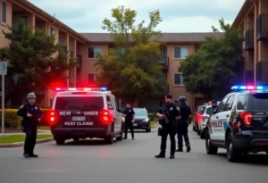 Scene of a law enforcement response at an apartment complex.