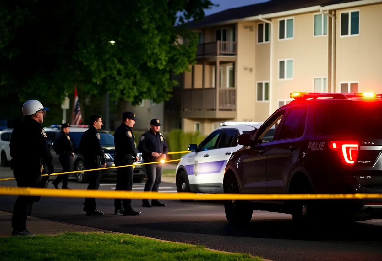 Police response scene at Artisan at Willow Springs apartment complex.