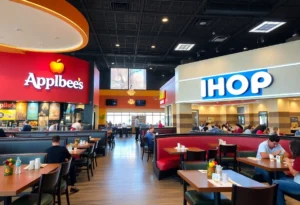 Interior view of the new dual-branded Applebee's and IHOP restaurant in San Antonio