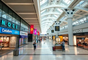 Rendering of the revamped Concourse E at Dulles Airport highlighting local brand offerings.