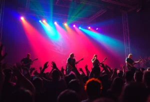Live performance by Erra and Currents at a concert with fans in the crowd.