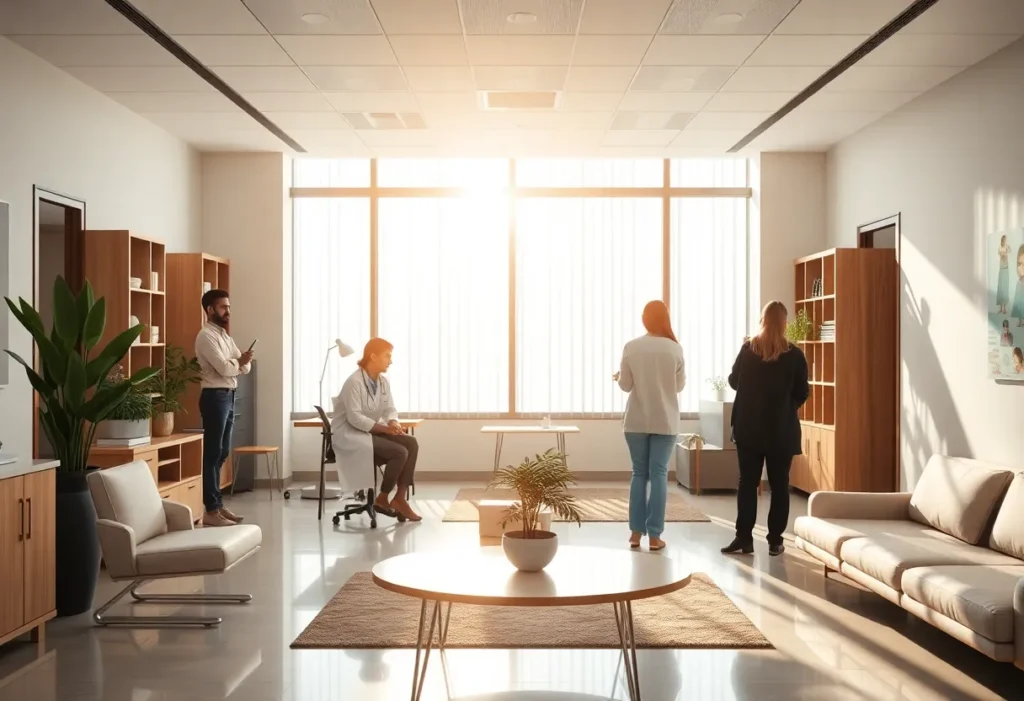 A healthcare office showcasing a balance of work and faith elements.