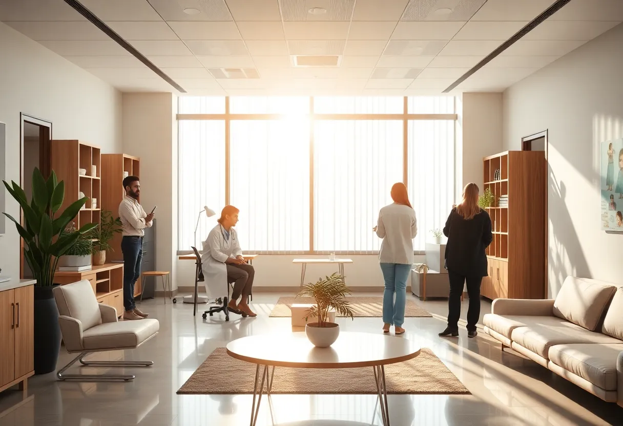 A healthcare office showcasing a balance of work and faith elements.