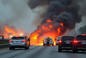 Emergency responders at the scene of a fiery crash on Culebra Road, San Antonio.