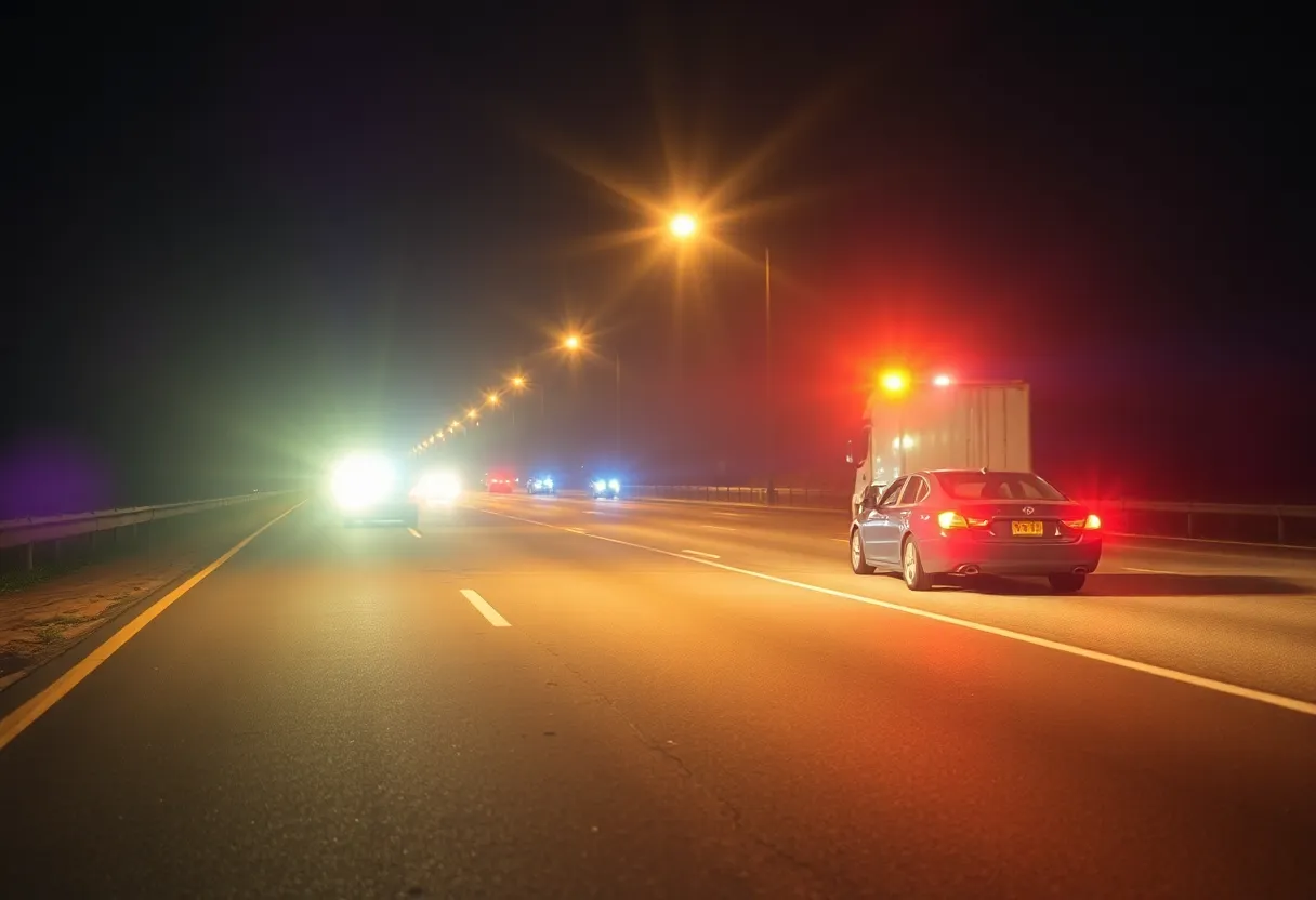 Scene of a fatal crash on SE Loop 410 with emergency lights