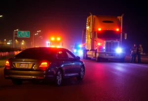 Scene of a fatal crash on Southeast Loop 410 involving a sedan and a parked 18-wheeler.