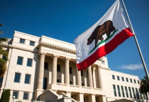Federal courthouse in Los Angeles with California flag
