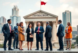 Business meeting discussing Federal Reserve policies and independence