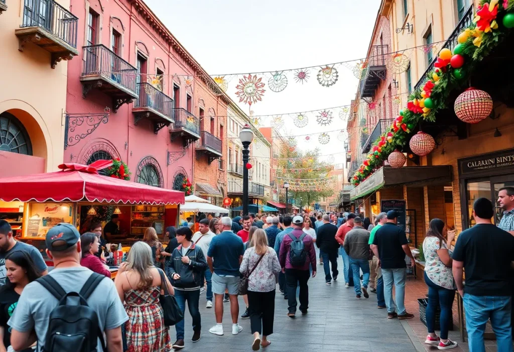 People enjoying free events in San Antonio with holiday flair.