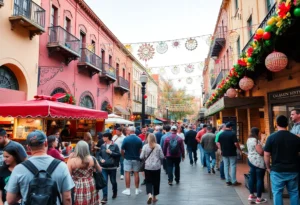 People enjoying free events in San Antonio with holiday flair.