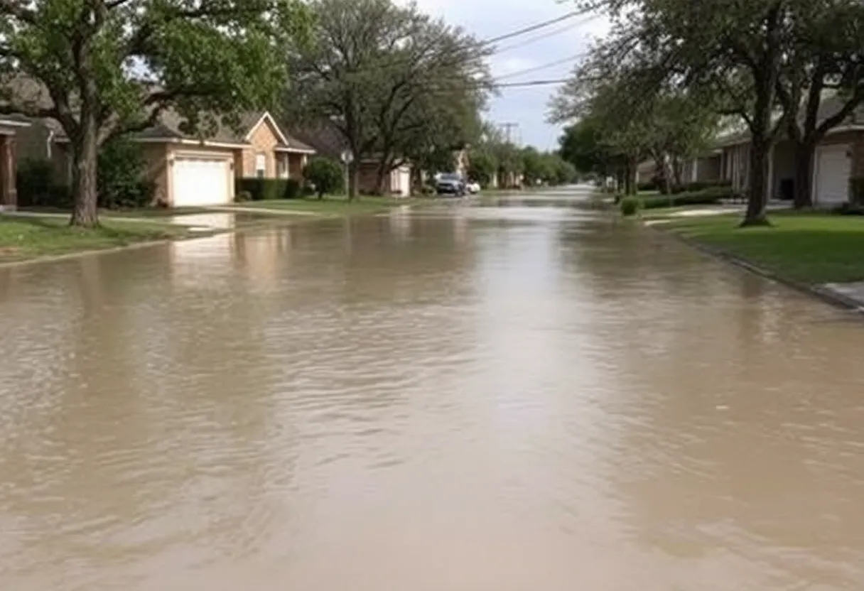 Flooding on a residential street in San Antonio due to a water main break