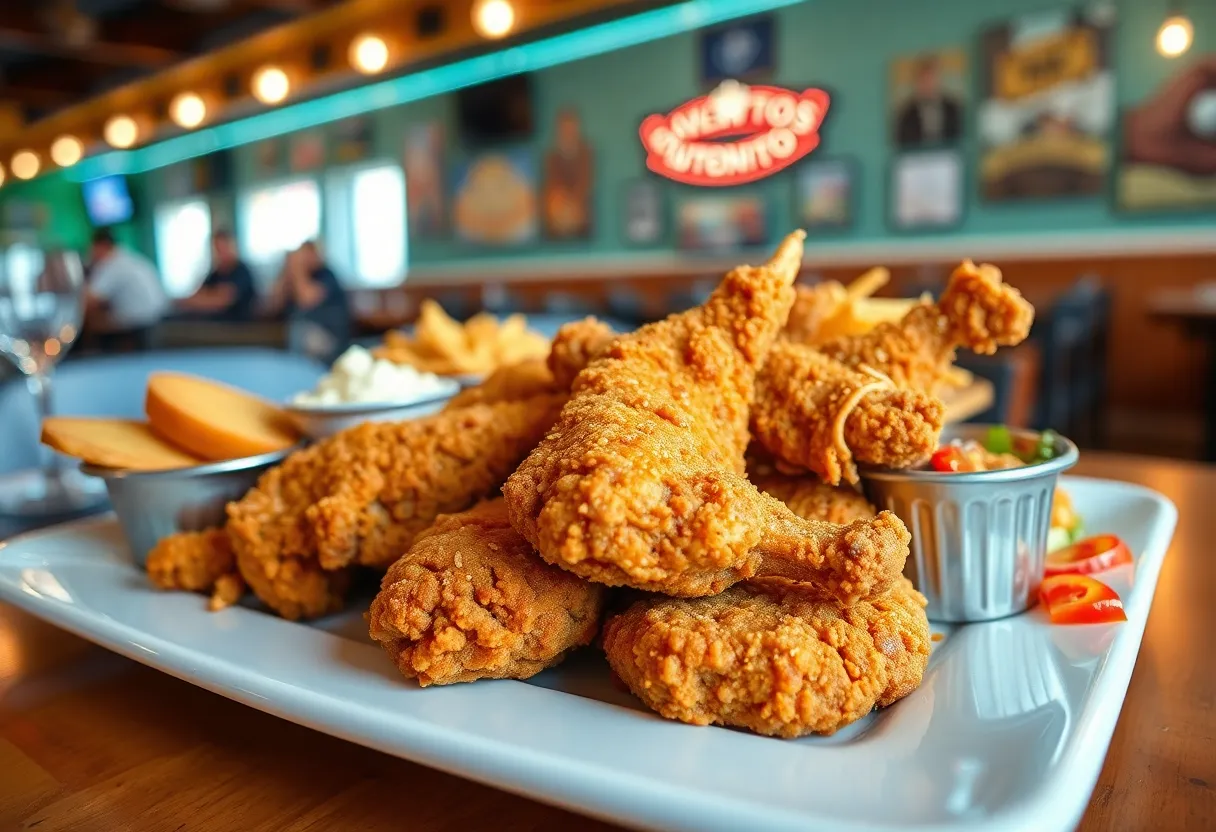 Fried chicken served in a lively San Antonio restaurant