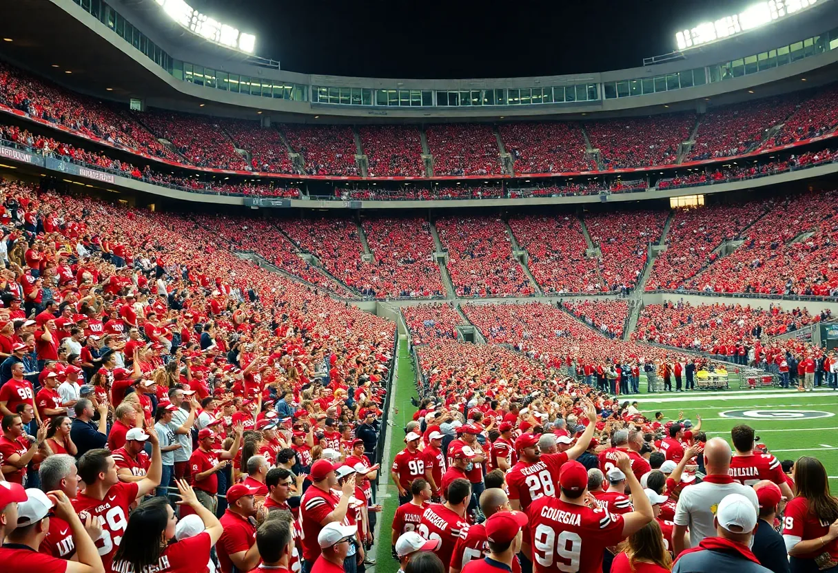 Fans cheering for Georgia Bulldogs during a college football game