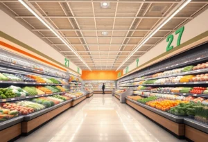 Concept image of remodeled H-E-B store interior in Marble Falls, Texas.