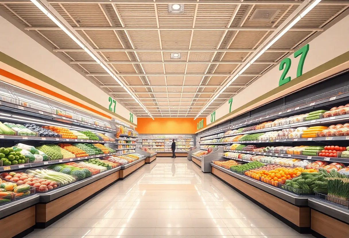 Concept image of remodeled H-E-B store interior in Marble Falls, Texas.