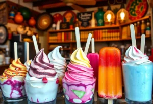 Display of Mexican ice cream and popsicles in Helados La Azteca