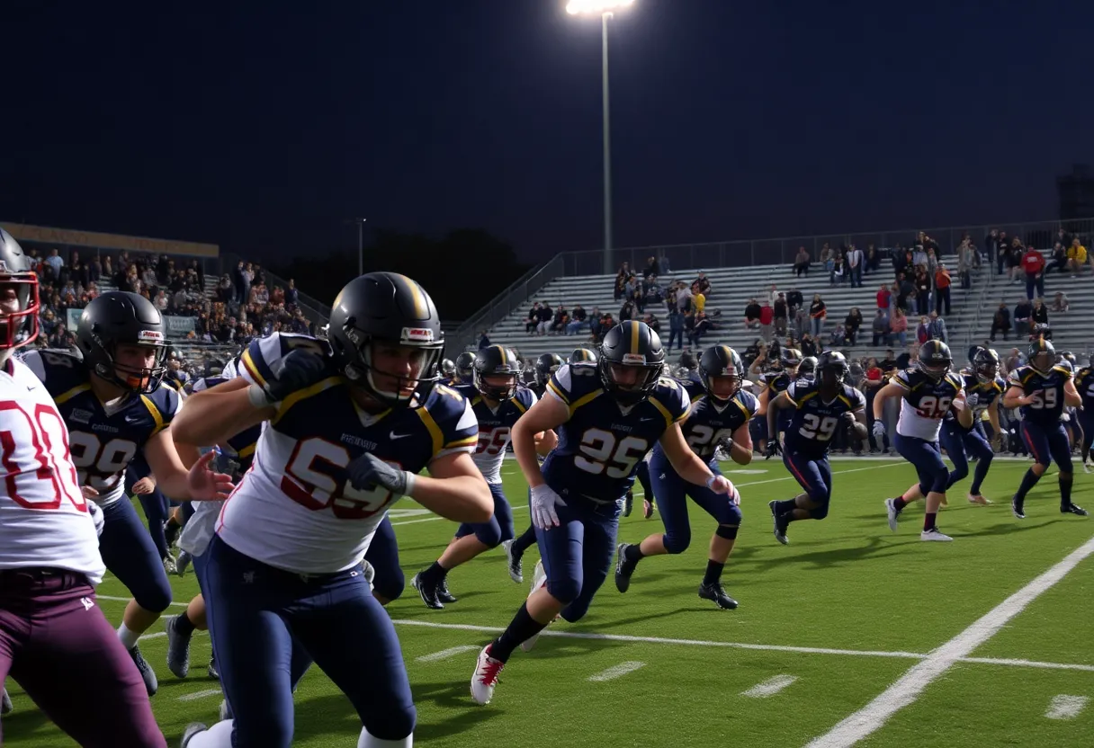 High school football players in action during a game in San Antonio