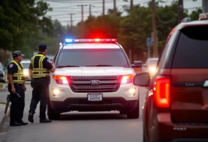 Scene of a hit-and-run incident in San Antonio, showcasing an SUV and emergency services.