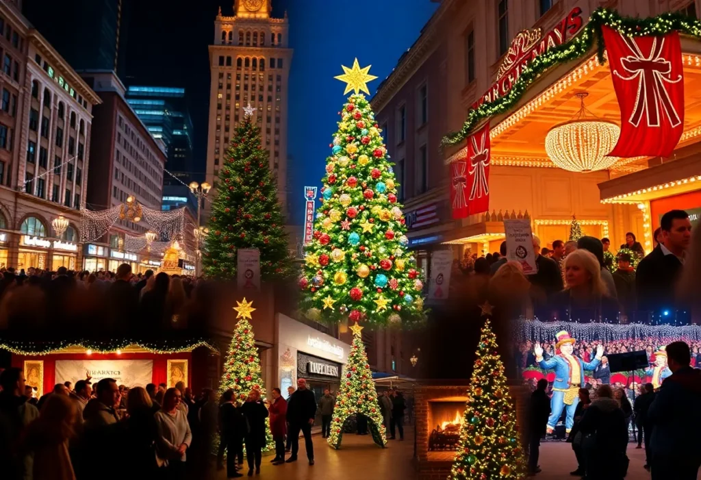 A festive collage showcasing holiday events in San Antonio and Denver.