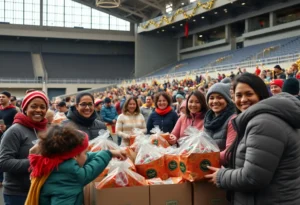 Families receiving holiday meal packages at the San Antonio Food Bank event