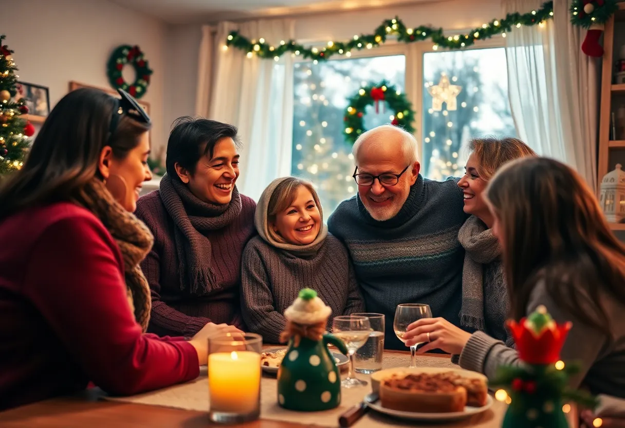 A military family celebrating a holiday reunion with tears of joy and smiles.