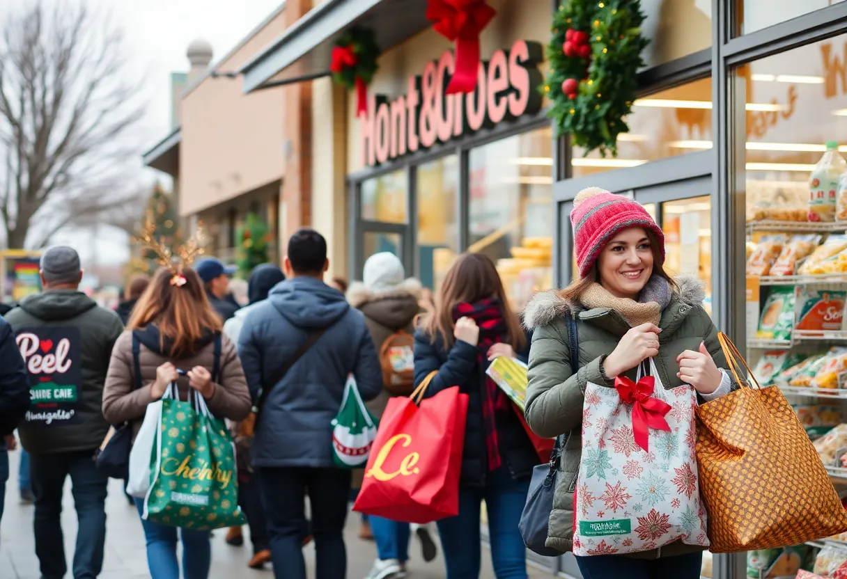 Shoppers enjoying holiday shopping at H-E-B and Walmart in San Antonio.