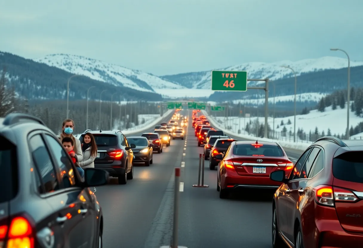 Highway congested with cars during the holiday season.