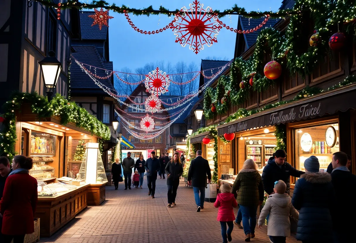 Families celebrating at Holiday in the Village in La Villita, San Antonio.