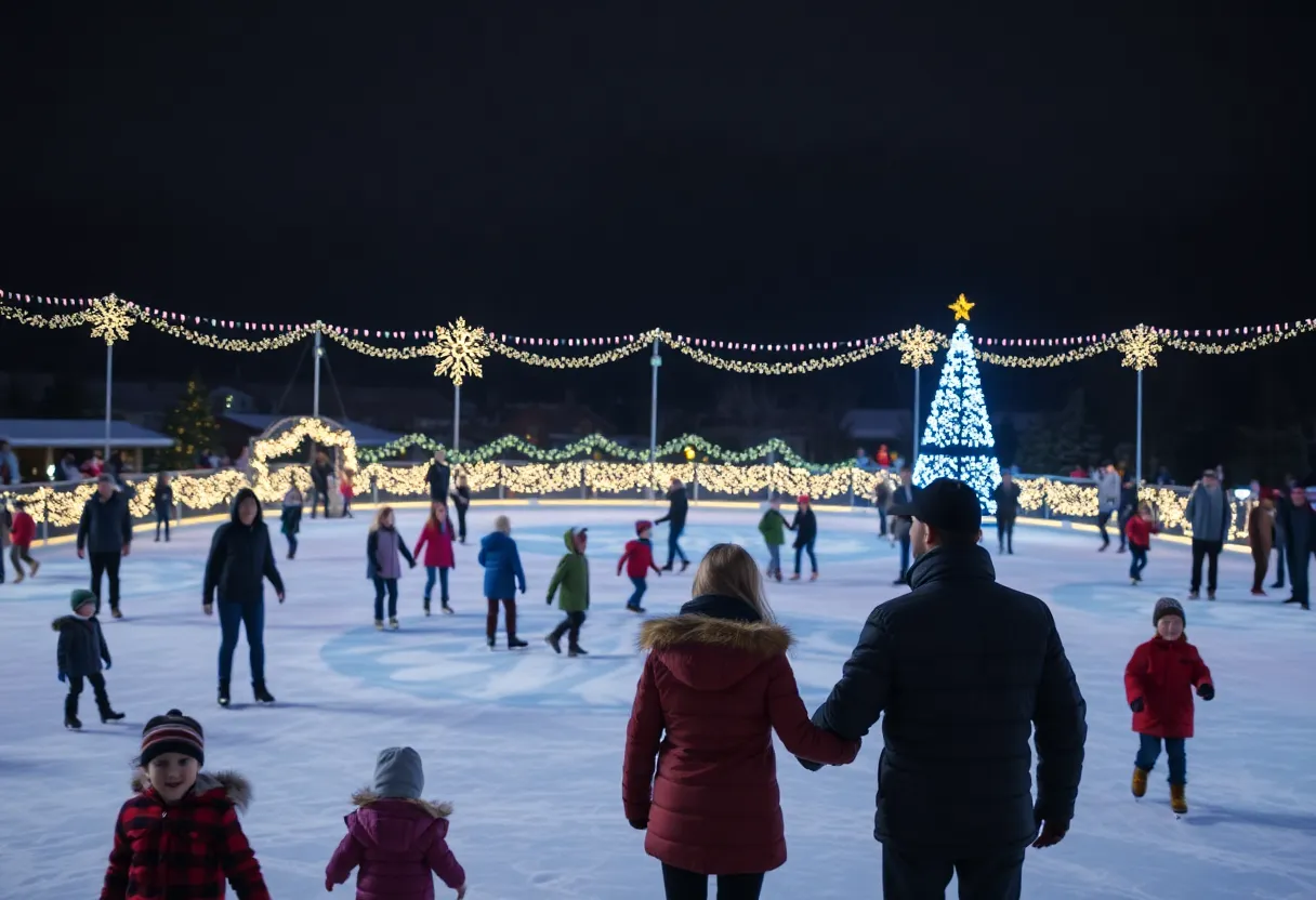 Families enjoying ice-skating at The Rock celebration