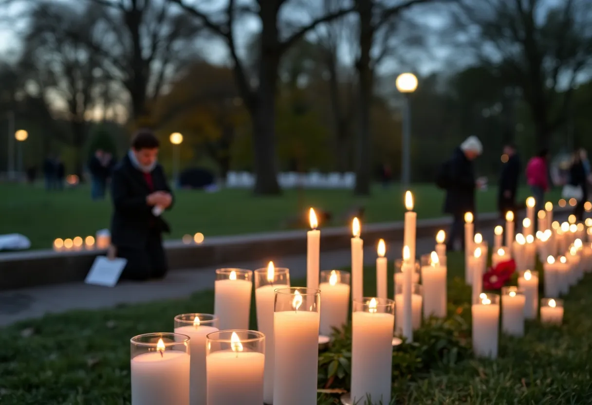 Candles lit for the memorial of homeless individuals