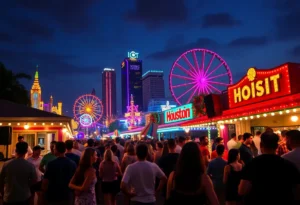 Vibrant nightlife scene in Houston with people enjoying live music.