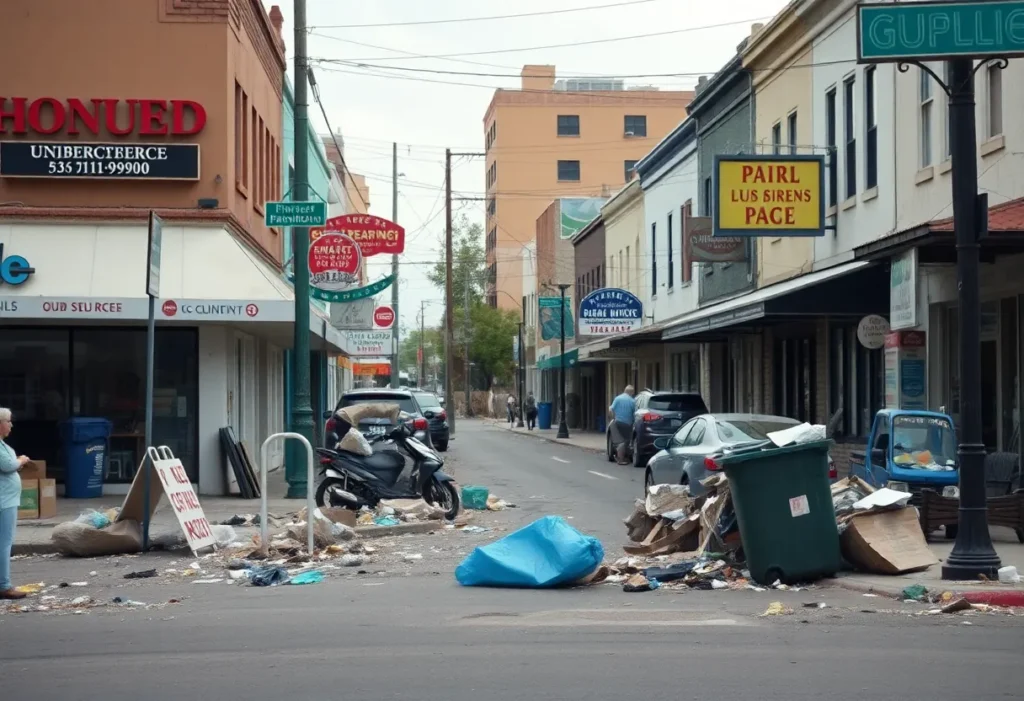 Illustration of illegal dumping affecting small businesses in San Antonio.