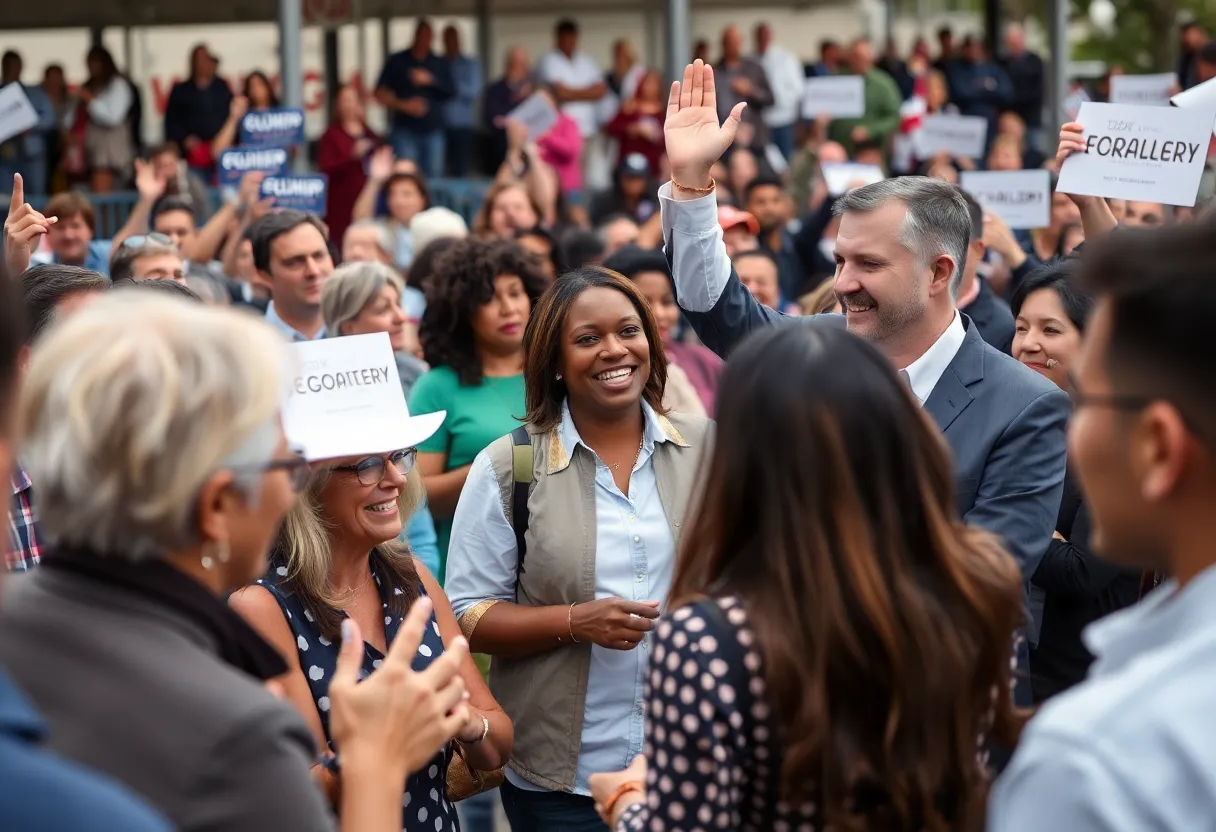 Crowd gathering at James Talarico's campaign rally in San Antonio