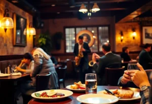 Guests enjoying brunch with live jazz music at 375 Social Kitchen